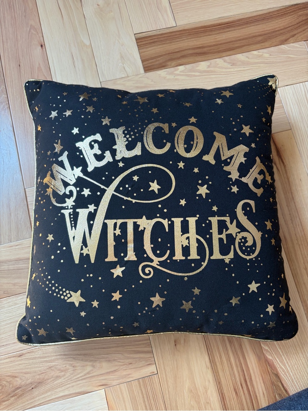 Light up pillow! Welcome Witches Gold on Black Decorative Pillow - Home Holiday